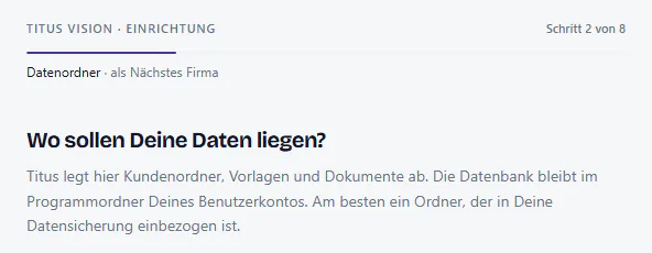 Einrichtung, Schritt 2: Wo sollen Deine Daten liegen?